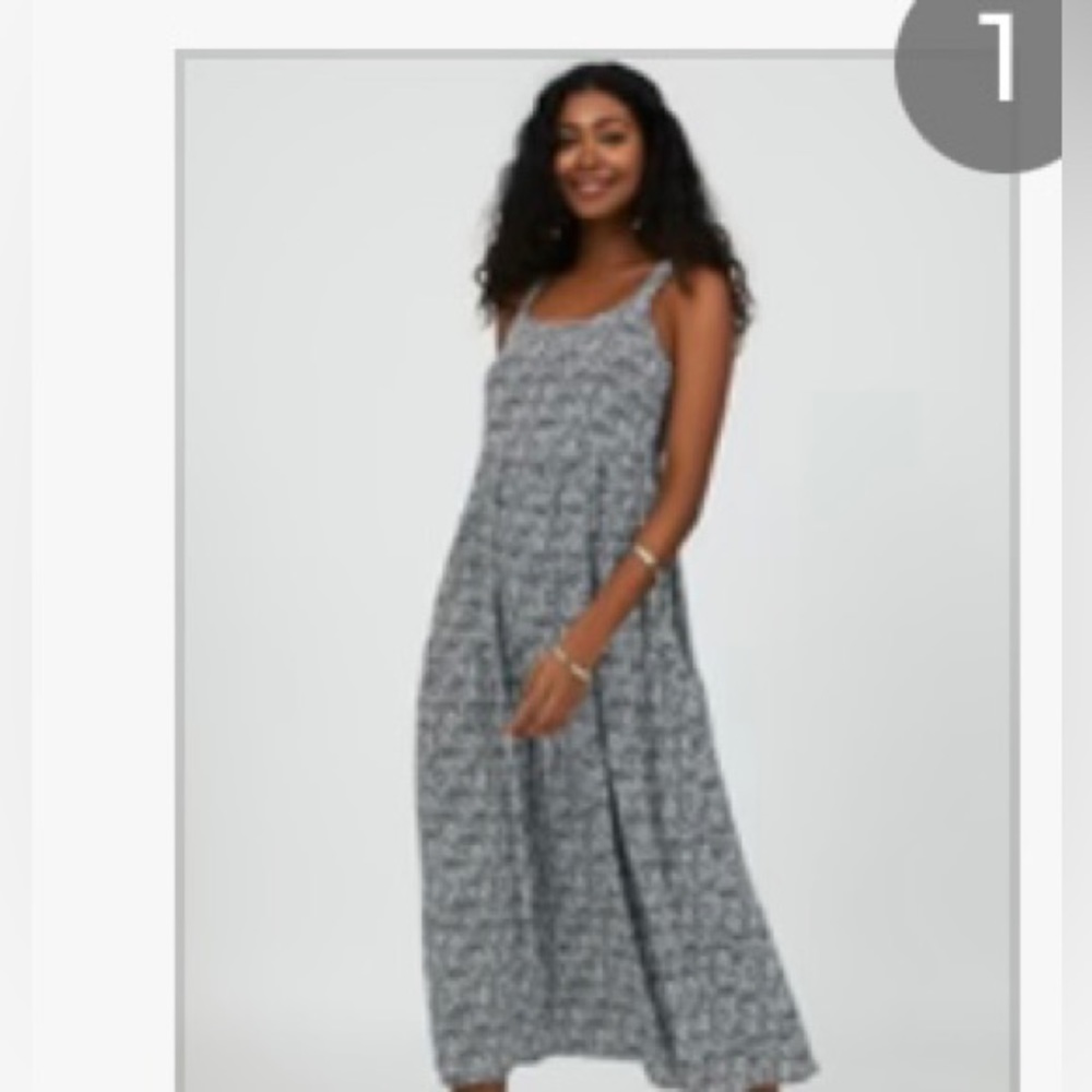 Navy blue and white flowy summer dress midi length